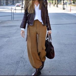 flowy cargo pants zara taupe brown